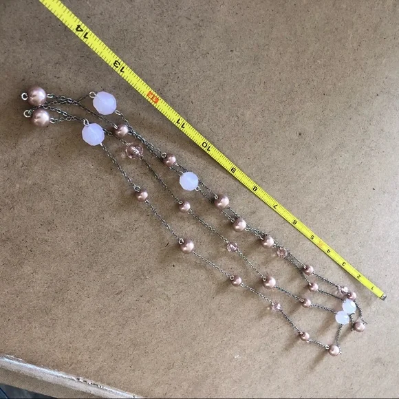 Silver Tone Opera Length Necklace with Pink & Silver Beaded Accents - Picture 4 of 5